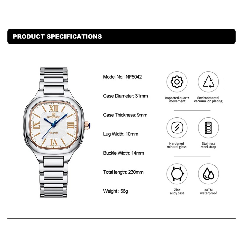 ساعت مچی عقربه‌ای زنانه نیوی فورس مدل NF5042SRGS