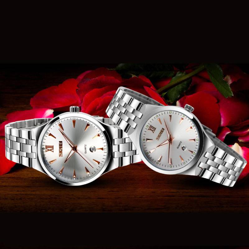ست ساعت مچی عقربه ای زنانه و مردانه اسکمی مدل 9071 کد 02